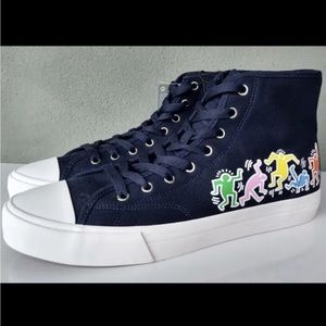 Keith Haring h&m mens navy blue Canvas high top sneakers 8.5 or 10 New Clearance